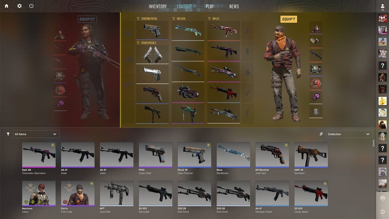 First-person CS2 freeze-time view at T spawn with teammates grouped near buy zone and rifles visible before a ranked round